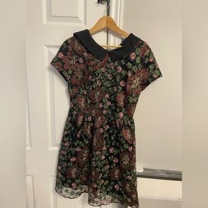 Floral Black Dress with Peter Pan Collar